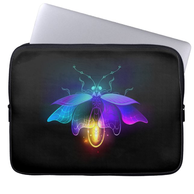 Neon Firefly på svart Laptop Fodral (Framsidan)