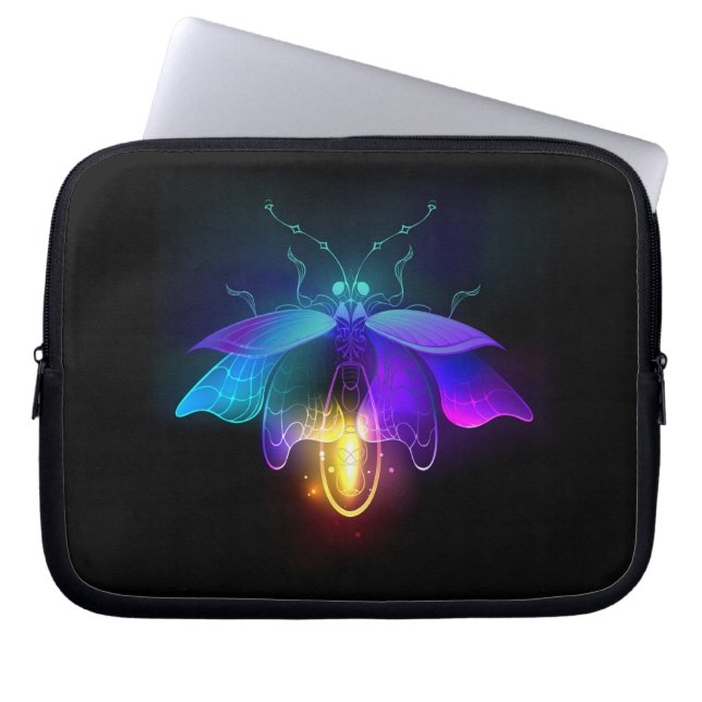 Neon Firefly på svart Laptop Fodral (Framsidan)