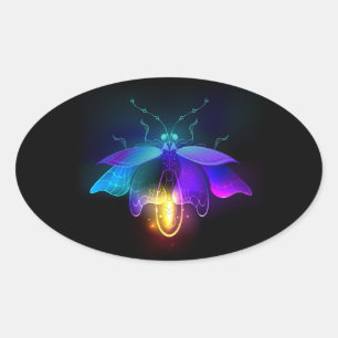 Neon Firefly på svart Ovalt Klistermärke