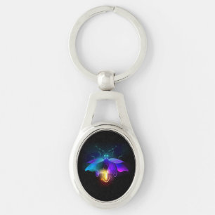 Neon Firefly på svart Ovalt Silverfärgad Nyckelring
