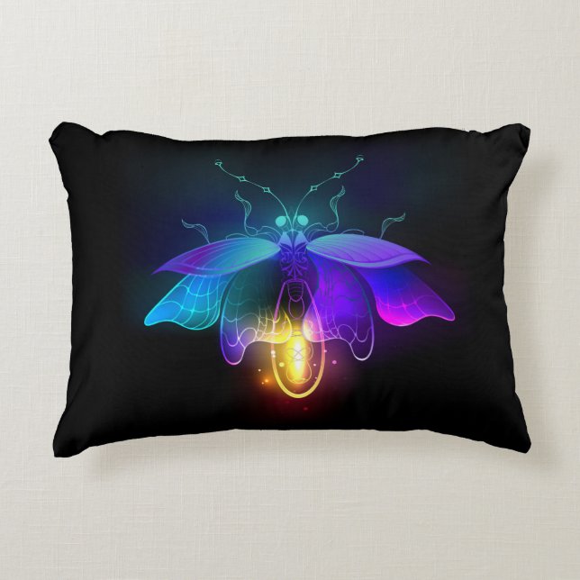 Neon Firefly på svart Prydnadskudde (Framsidan)