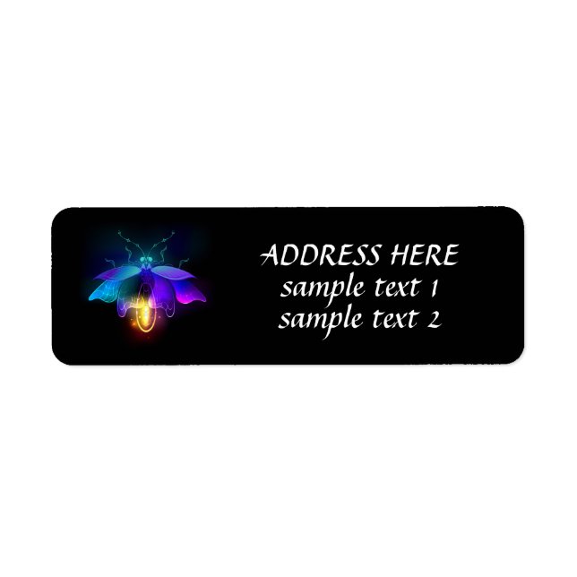 Neon Firefly på svart Returadress Etikett (Framsidan)