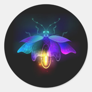 Neon Firefly på svart Runt Klistermärke