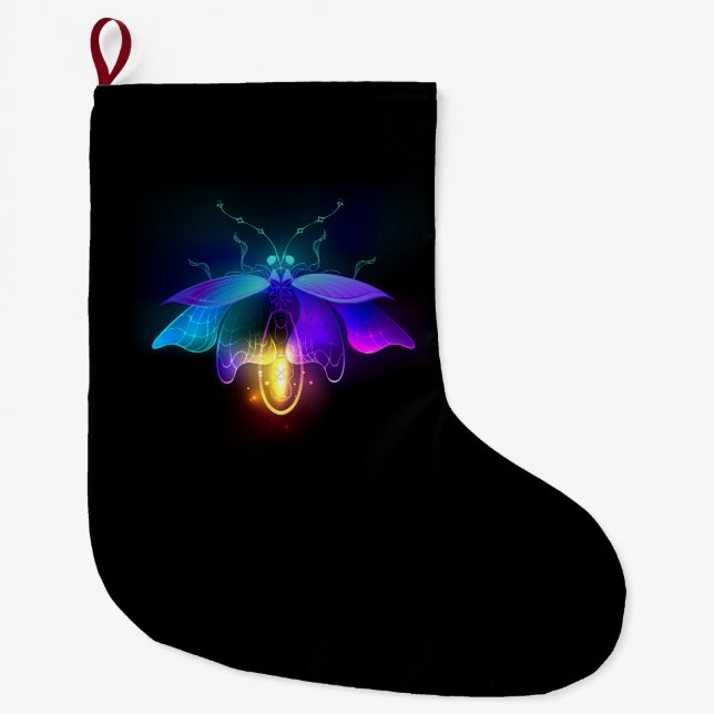 Neon Firefly på svart Stor Julstrumpa (Framsidan)