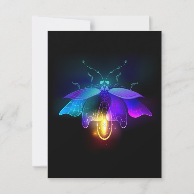 Neon Firefly på svart Tack Kort (Framsida)