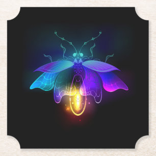 Neon Firefly på svart Underlägg Papper