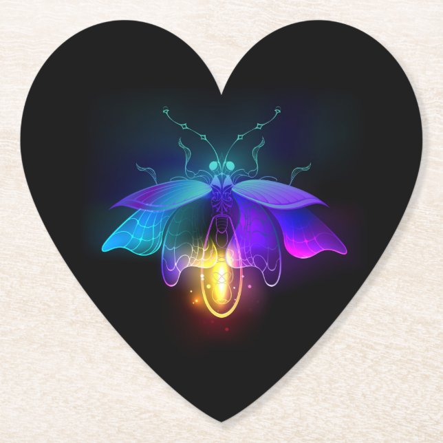 Neon Firefly på svart Underlägg Papper (Framsida)