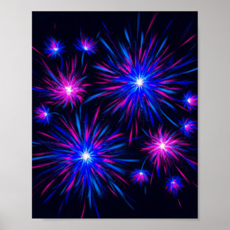 Neon Fireworks Firande - Abstrakt Wall Art Poster