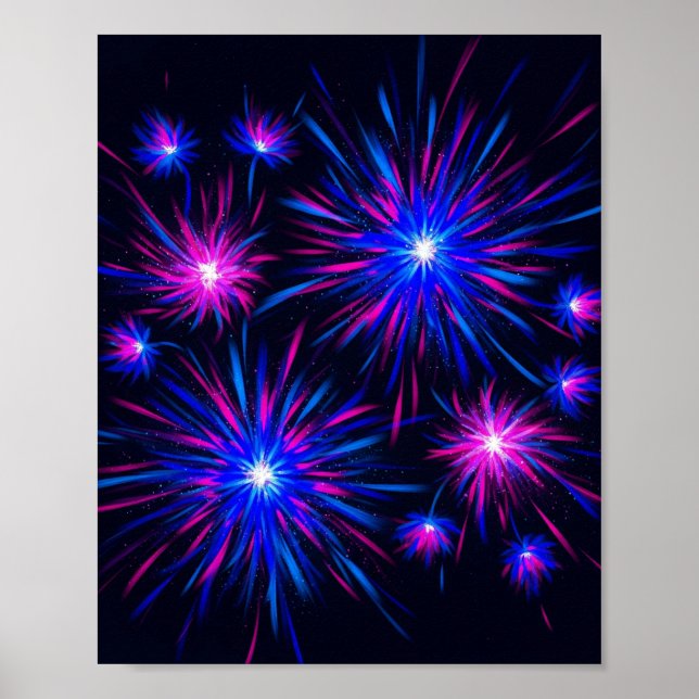 Neon Fireworks Firande - Abstrakt Wall Art Poster (Framsidan)