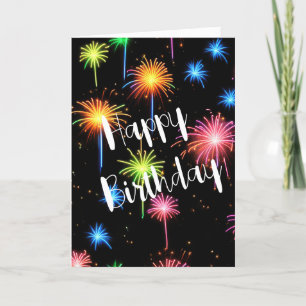 Neon Fireworks på svart Kort