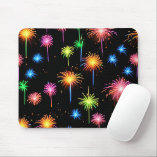 Neon Fireworks på svart Musmatta
