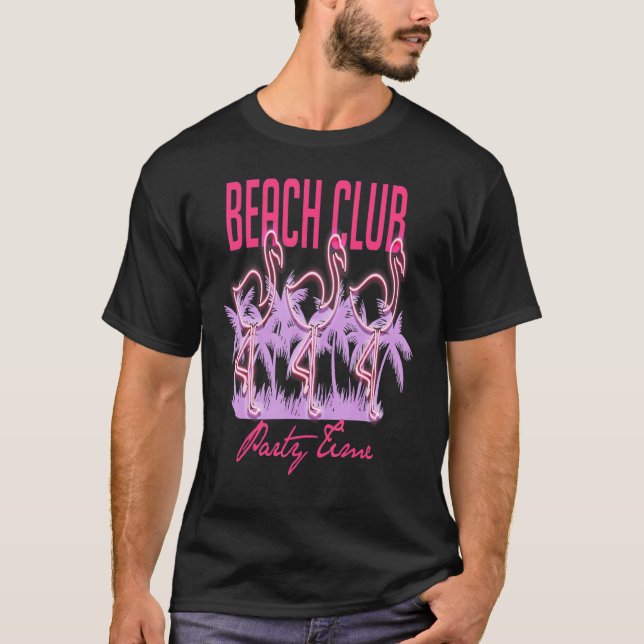 Neon Flamingo Beach Klubb Vogue Stil T Shirt (Framsida)