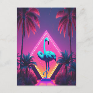 Neon Flamingo Handflatan Träd Vaporwave Aestthetic Vykort