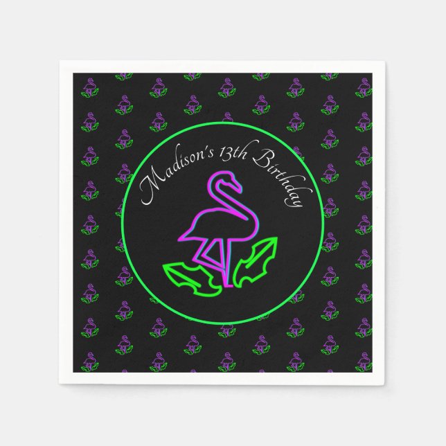 Neon Flamingo Tonåring Födelsedags Glöd Parti Trop Pappersservett (Framsidan)