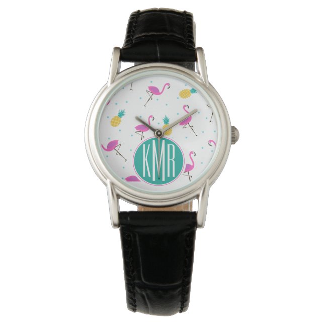 Neon Flamingos | Monogram Armbandsur (Framsida)