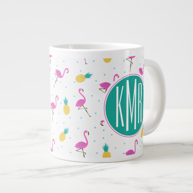 Neon Flamingos| Monogram Jumbo Mugg (Framsida höger)