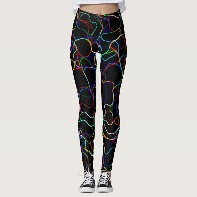 Neon Flerfärgad Curvy Line Mönster - COOLA Leggings (Framsida)
