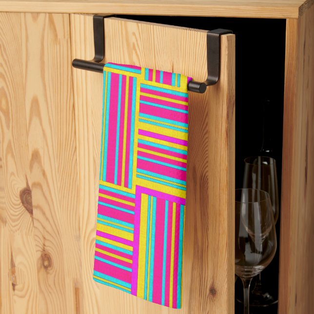 Neon flerfärgade avfärgade fyrkanter kökshandduk (Thirds Fold)