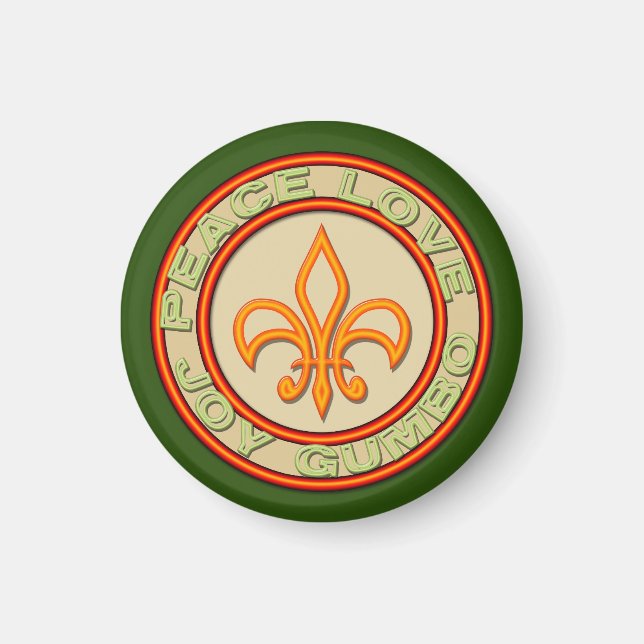 Neon Fleur de Lis Peace Kärlek Gumbo Magnet (Framsidan)