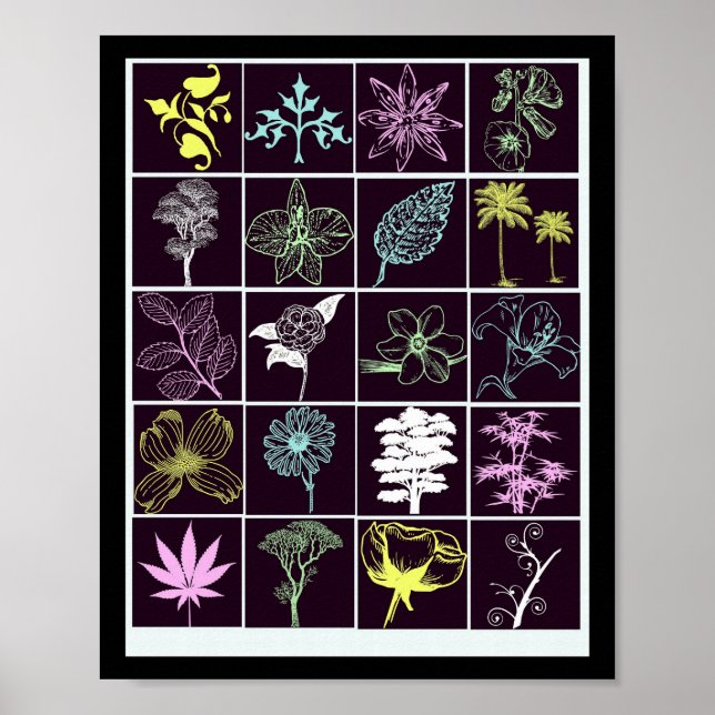 Neon Flowers and Plants silhouette art Poster (Framsidan)