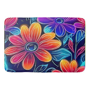 Neon Flowers Bloom Bright Badrumsmatta