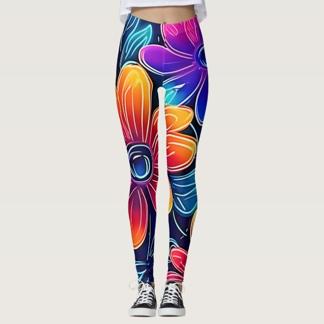 Neon Flowers Bloom Bright Leggings (Framsida)