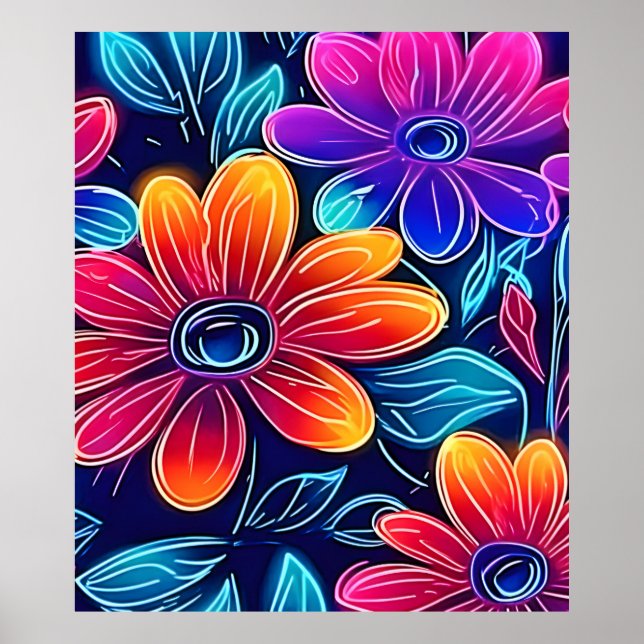 Neon Flowers Bloom Bright Poster (Framsidan)