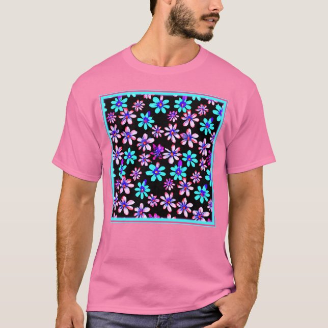 Neon Flowers Mönster Artwork. Köp nu T Shirt (Framsida)