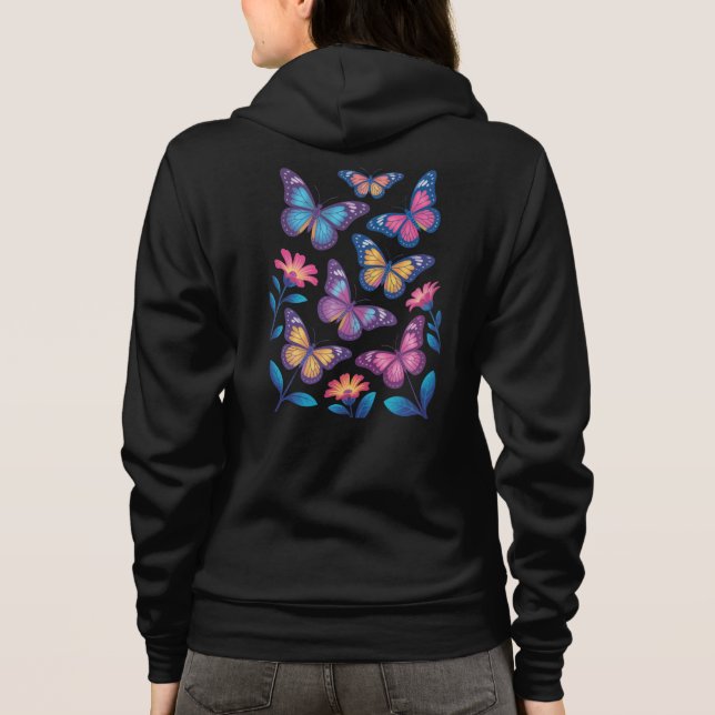 Neon Flowers with Six Glowing Butterflies T Shirt (Baksida)