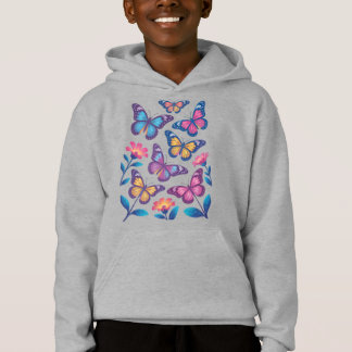 Neon Flowers with Six Glowing Butterflies T Shirt