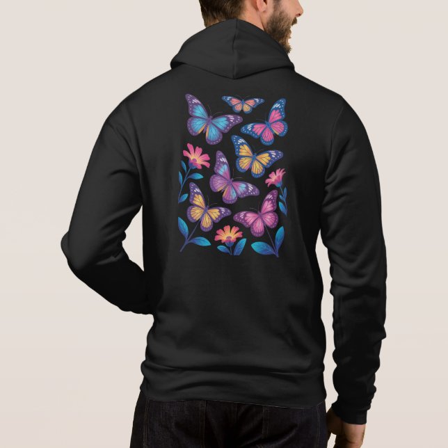 Neon Flowers with Six Glowing Butterflies T Shirt (Baksida)