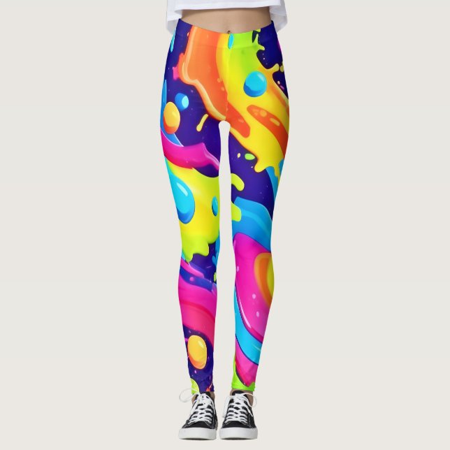 Neon Fluid Art Leggings (Framsida)