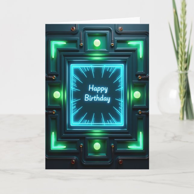 Neon Födelsedags Glow Card Kort (Framsida)