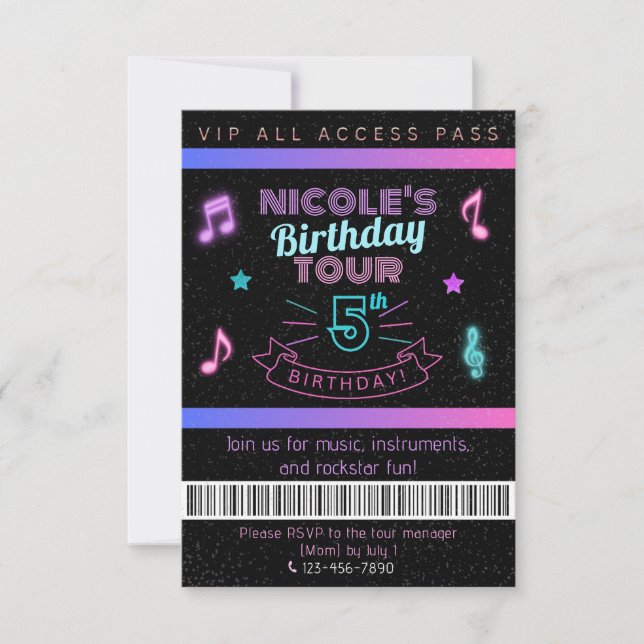 Neon Födelsedags Turné Musik Födelsedagsfest VIP I (Framsida)