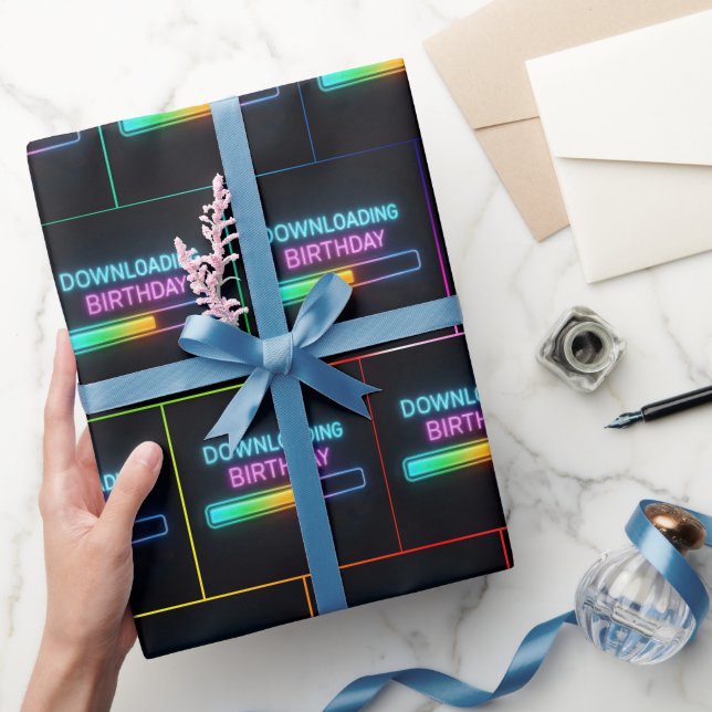 Neon Födelsedagsdator Nedladdningslist Presentpapper (Gifting)