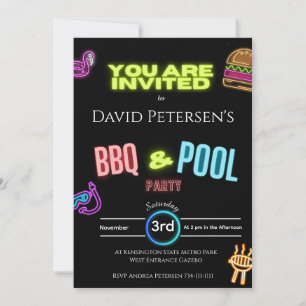 Neon födelsedagsinbjudan till grillfest och poolpa inbjudningar