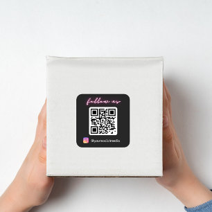 Neon Följ oss på Instagram QR-kod Sociala Medier Fyrkantigt Klistermärke