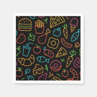 Neon Food Outline Seamless Mönster Pappersservett