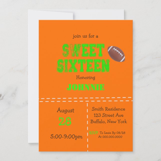 Neon Football Sweet sixteen Födelsedagsfest (Framsida)