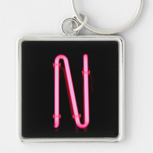 Neon för brev "N" tänder monogramen Fyrkantig Silverfärgad Nyckelring