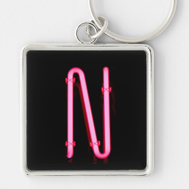 Neon för brev "N" tänder monogramen Fyrkantig Silverfärgad Nyckelring (Framsidan)