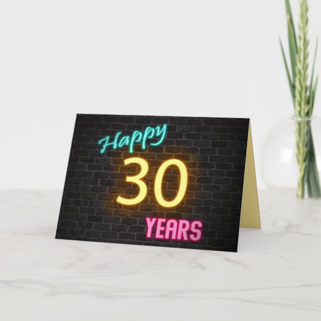 Neon för födelsedag 30 undertecknar på tegelsten kort (Framsida)