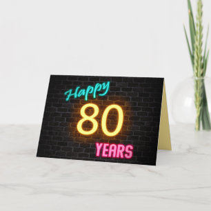 Neon för födelsedag 80 undertecknar på tegelsten kort