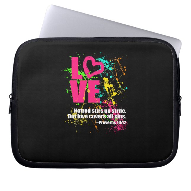 Neon för versen för kärlekProverbsbibeln målar Laptop Sleeve (Framsidan)