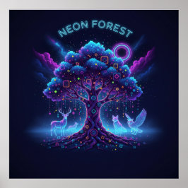 Neon Forest - Glowing Träd & Luminous Animals Post Poster