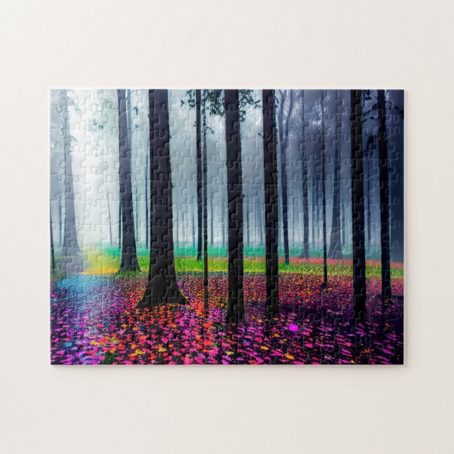 Neon Forest Golv med Silhouetted Träd Pussel (Horisontell)