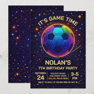 Neon fotbolls födelsedagsinbjudan inbjudningar