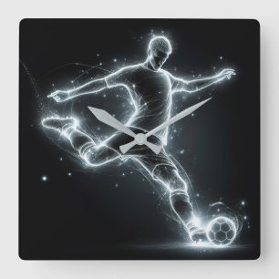 Neon-fotbollsspelare på svart fyrkantig klocka