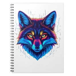 Neon Fox Face – Vibrant Glowing Design Anteckningsbok