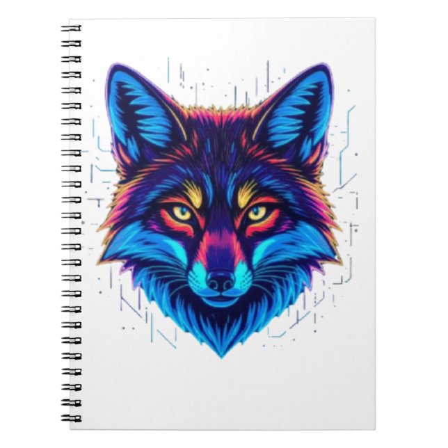 Neon Fox Face – Vibrant Glowing Design Anteckningsbok (Framsidan)